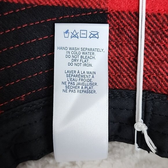 HB STRIPES Women's Bucket Hat Racing Red Black Plaid Wool Blend Fleece Lined O/S - Picture 8 of 12